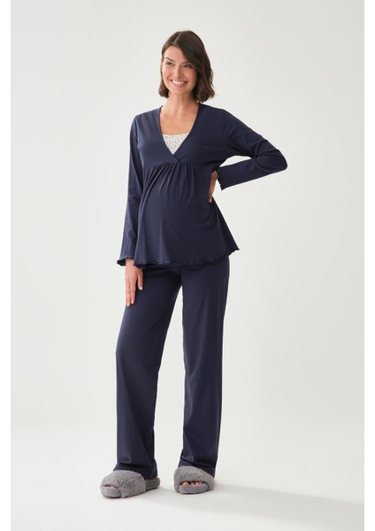 Lacivert Hamile Pijama Takım
