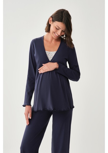 Lacivert Hamile Pijama Takım