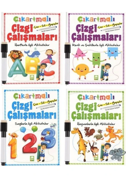 Çıkartmalı Çizgi Çalışmaları Seti Kalemli (4 Kitap Takım)