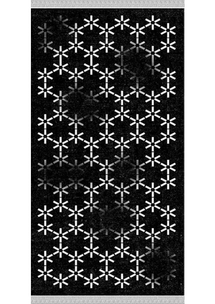 Decoser 2034 Siyah Beyaz Yıldız Desen Pamuk Tabanlı Kaymaz Yıkanabilir Halı Kilim fiyatları