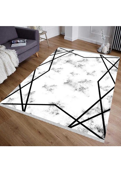 Decoser 5032 Yıkanabilir Siyah Beyaz Modern Kilim