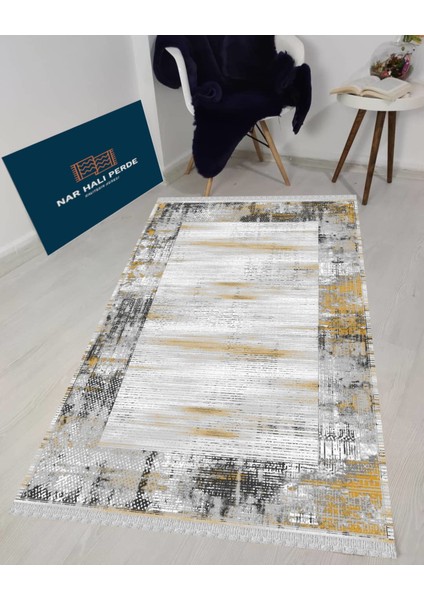 Decoser Halı Yıkanabilir Gri Sarı Dekoratif Kilim 6028