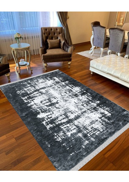 Decoser 8019 Gri Antrasit Yıkanabilir Pamuk Tabanlı Kaymaz Kilim