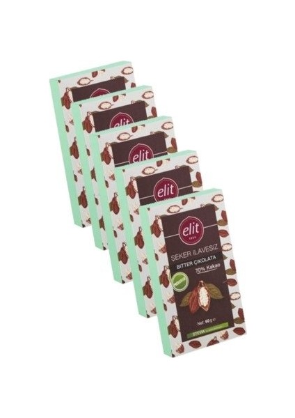 60 Gr. Şekersiz Prebiyotik Bitter Çikolata 5'li Set