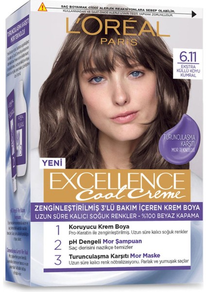 L'Oréal Paris Loreal Paris Excellence Cool Creme 6.11 Ekstra Koyu Kumral 96 ml Kategori: Saç Boyası