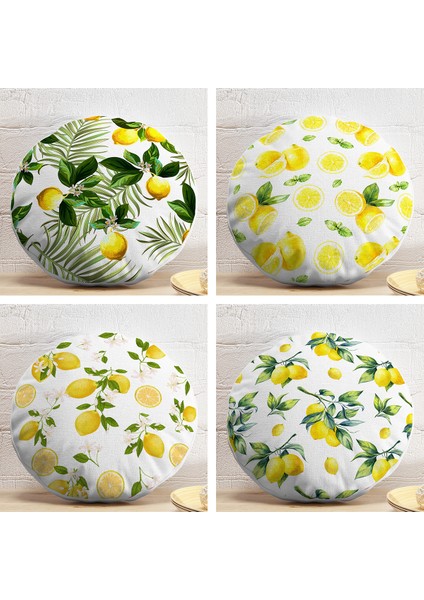 4'Lü Çeşitli Limon Tasarımlı Yuvarlak Yastık Kırlent Kılıf Seti