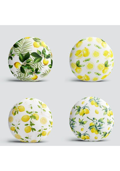 4'Lü Çeşitli Limon Tasarımlı Yuvarlak Yastık Kırlent Kılıf Seti