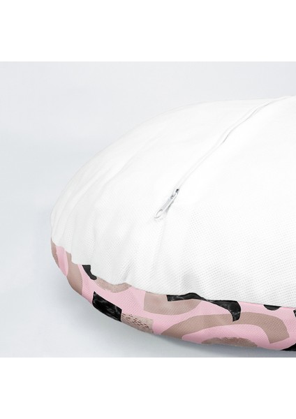 4'Lü Pembe Zeminde Soyut Çizim Tasarımlı Modern Dijital Baskılı Yuvarlak Yastık Kırlent Kılıf Seti