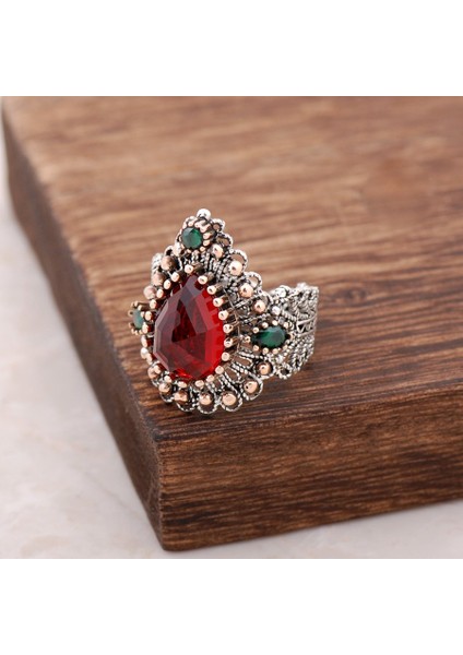 Lal Taşlı Telkari Işlemeli Gümüş Yüzük 2480