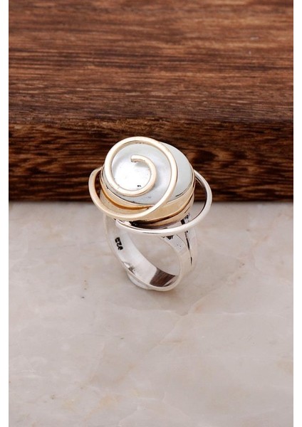 Sedef Taşlı Tasarım Gümüş Yüzük 2839