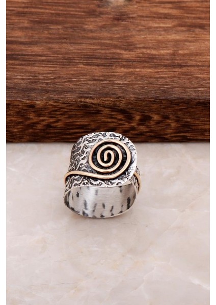 Çekiç Dövme Salyangoz Tasarım Gümüş Yüzük 2861