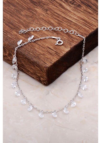 Sallantılı Damla Taşlı Gümüş Halhal 244