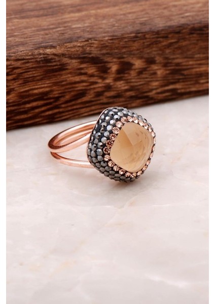 Topaz Taşlı Rose Gümüş Tasarım Yüzük 2693