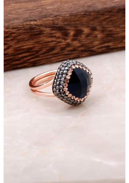 Safir Taşlı Rose Gümüş Tasarım Yüzük 2691