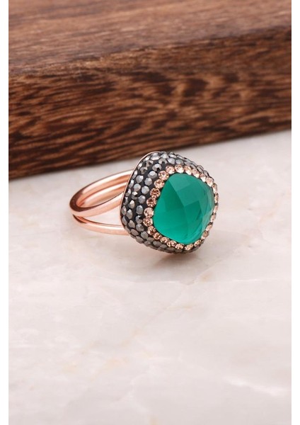 Peridot Taşlı Rose Gümüş Tasarım Yüzük 2692