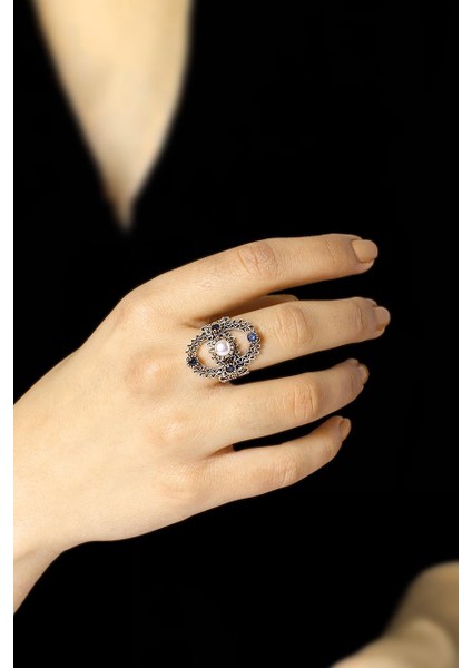 Inci Taşlı Telkari Işlemeli Gümüş Yüzük 2494