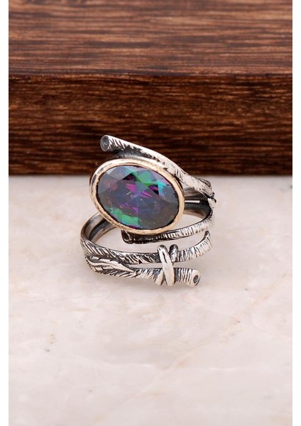 Mistik Topaz Taşlı Sarmaşık Tasarım Gümüş Yüzük 2719 fiyatları