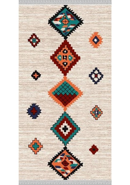 Decoser 2044 Krem Otantik Şönil Desen Pamuk Tabanlı Kaymaz Yıkanabilir Halı Kilim