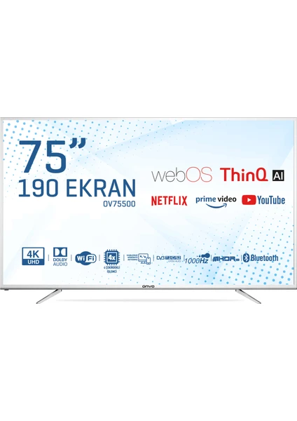 OV75500 75" 190 Ekran Uydu Alıcılı 4K Ultra HD Smart LED TV