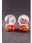 2 Adet Yeni Yıl Noel Baba Temalı Kurdele Detaylı Mini Boy Işıklı Kar Küresi 6,5 cm B 2