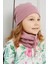 Kız Bebek Çocuk Gül Kurusu Ipli Şapka Bere Boyunluk Takım Rahat %100 Pamuklu Kaşkorse Yerli Üretim 2