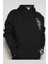Baskılı Siyah Kapşonlu Sweatshirt 1