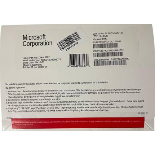 Microsoft Windows Pro Bit Oem Dvd Kutu Fqc Fiyat