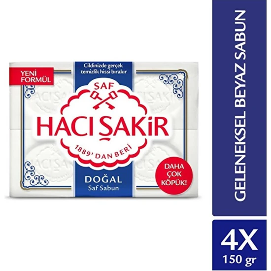 Hacı Şakir Hacı Şakir Doğal Saf Geleneksel Beyaz Sabun 4X150 gr El Sabunu