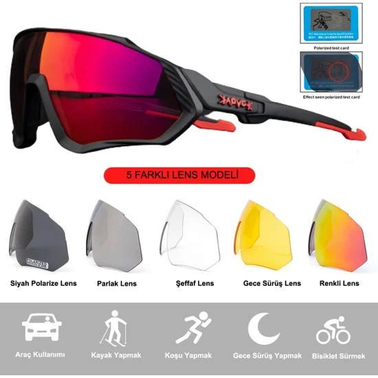 Kapvoe Değişebilir 5 Lens Mtb Polarize Bisiklet Spor Dağ Kayak Gözlüğü