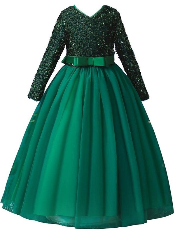 Masho Trend Yeşil Tarlatanlı Zara Payetli Çocuk Abiye - Kız Çocuk Elbise - Kız Çocuk Balo Elbise - Noel Elbise