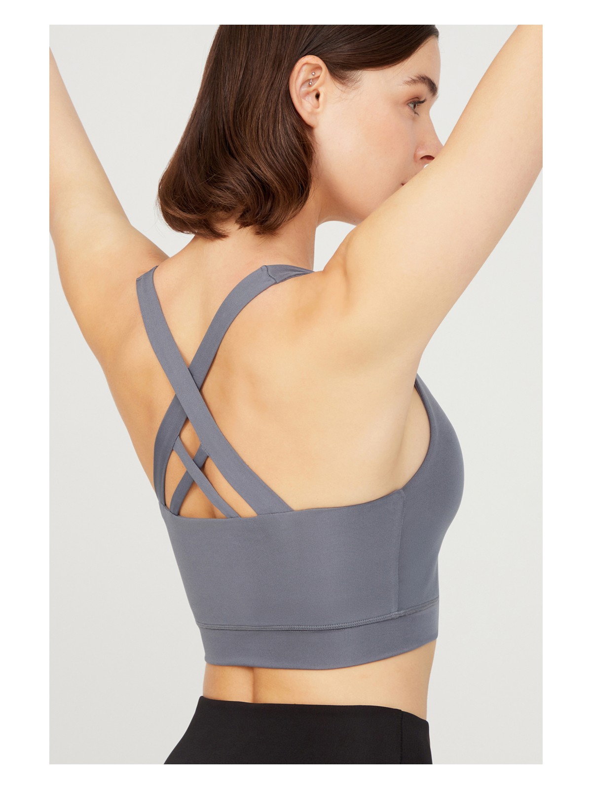 Los Ojos Siyah Hafif Destekli Sırt Detaylı Kaplı Spor Sütyeni Criss Cross - Görsel 7