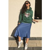 4 Sisters Fashion Yeşil Kartal Baskılı Kapişonlu Sweatshirt