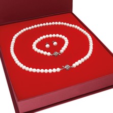 Chavin Doğal Inci Kolye Küpe Bileklik Özel Kutulu Set