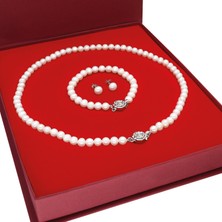 Chavin Doğal Inci Kolye Küpe Bileklik Özel Kutulu Set