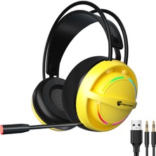 Strade Store Pc Oyun Kulaklık Mikrofon Ile 7.1 Surround Ses Kablolu Kulak USB Bilgisayar Oyun Kulaklık Kulaklık Dizüstü Bilgisayar Için Ayrılabilir Mıc ve LED Işık - Sarı 3.5mm (Yurt Dışından)