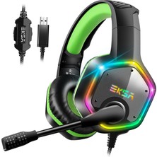 Strade Store Eksa E1000 USB Oyun Kulaklık Kulak Stereo Kulaklık Kulaklık Siyah + Yeşil (Yurt Dışından)