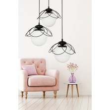 Begüsa Alaca 3'lü Avize Siyah Beyaz Cam