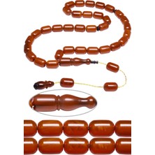 Tesbih Atölyesi Sistemli Turuncu Renkli Kapsül Kesim Çubuk Sıkma Kehribar Tesbih