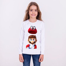 TakeTshirt Super Mario Uzun Kol Çocuk Tişört Beyaz Unisex