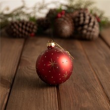 Chakra Kırmızı Cam Yılbaşı Topu 8 cm Desen 4