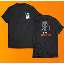 Remonz I Will Cut You Baskılı %100 Pamuk Oversize T-Shirt Büyük Beden Tişört
