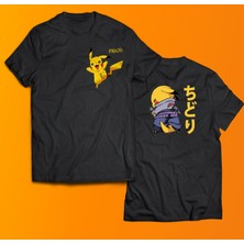 Remonz Pikachu Baskılı %100 Pamuk Oversize T-Shirt Büyük Beden Tişört