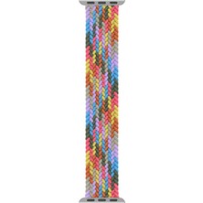 Microsonic Apple Watch Uyumlu Series 5 40MM Kordon, (Medium Size, 147MM) Braided Solo Loop Band Gökkuşağı