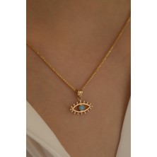 Milet Kuyumculuk 14 Ayar Altın Kirpikli Gözlü Küp Zincir Kolye