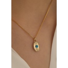 Milet Kuyumculuk 14 Ayar Altın Işıltılı Oval Göz Küp Zincir Kolye