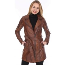 Derimont Deri Kadın Deri Mont Kahverengi Hoodie