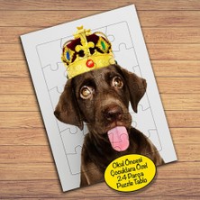 Asilmeydan Kral Taçlı Kahverengi Köpek Çocuklara Özel Puzzle Yapboz TABLO-74795