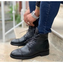 Gülbüz Erkek Kauçuk Taban Bağcıklı Deri Postal Bot - Siyah