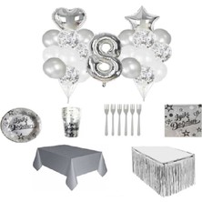 Dipak Gümüş Renk 8 Yaş Doğum Günü Seti 16 Kişilik
