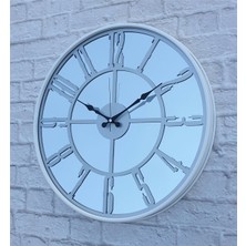Markakanvas Beyaz Renk Metal Kasalı Aynalı   Duvar Saati Çap 40 cm - Çap 50 cm